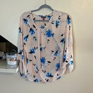 Vince Camuto Floral Blouse - Blue and Black on Cream